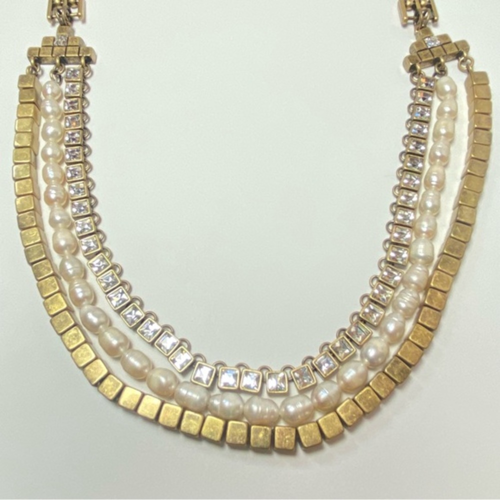 Ann Taylor Vintage Long Panther Chain Faux Pearl Rhinestone Antique Gold Tone - Picture 4 of 12